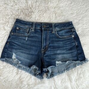 American Eagle Dark Blue Lightly Distressed High Rise Festival Jean Shorts